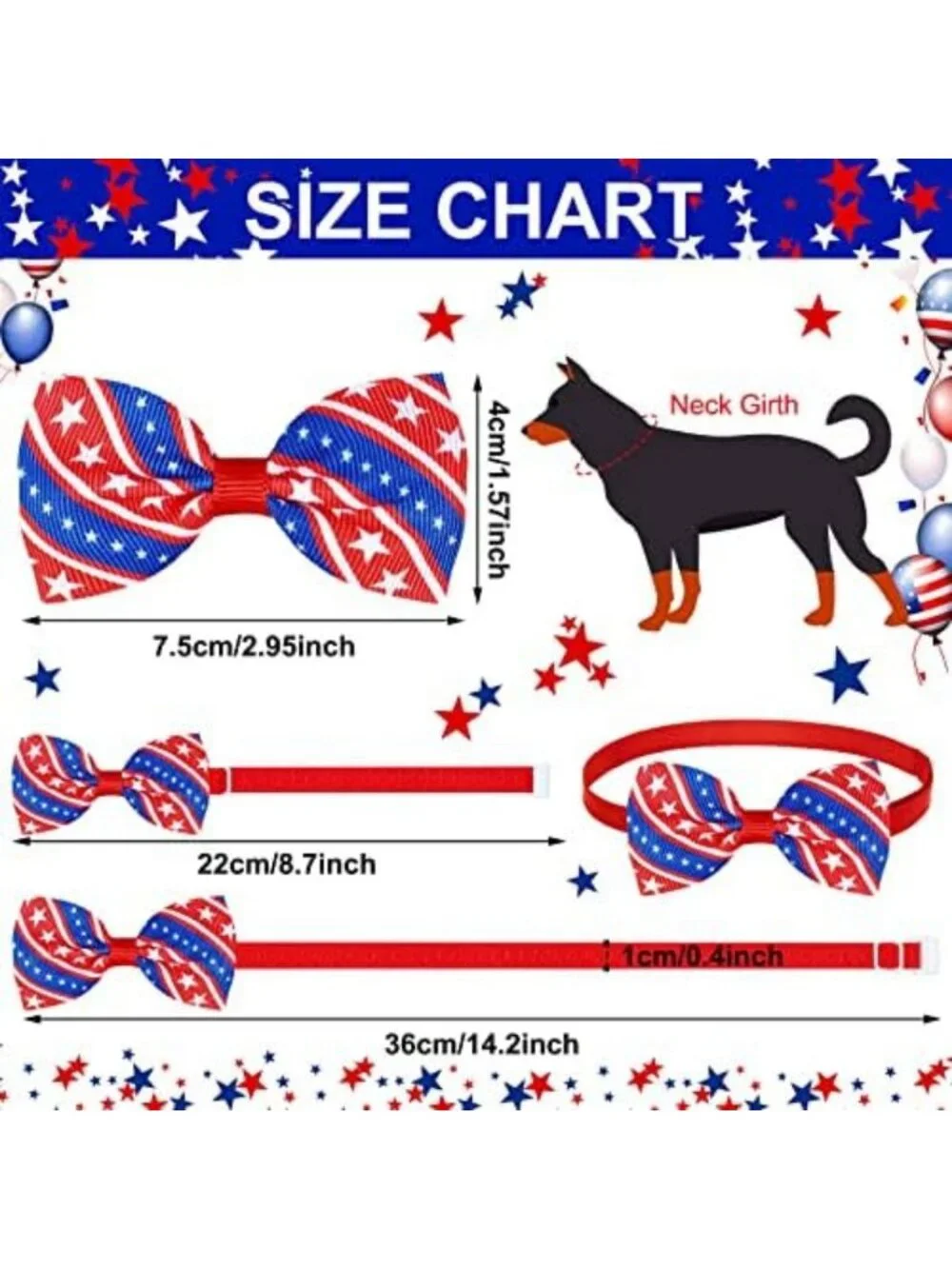 120 Pcs Patriotic Dog Bow Ties - 4th of July Red White Blue Adjustable Collars
